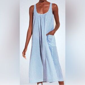 Eberjay Organic Cotton Sandwashed Cotton Two-Way Dress Blue & White Striped Med.